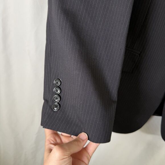 Jos A Bank 100% Wool Blend Men's 40R Black Striped 2 Button Front Dry Clean - Picture 4 of 11